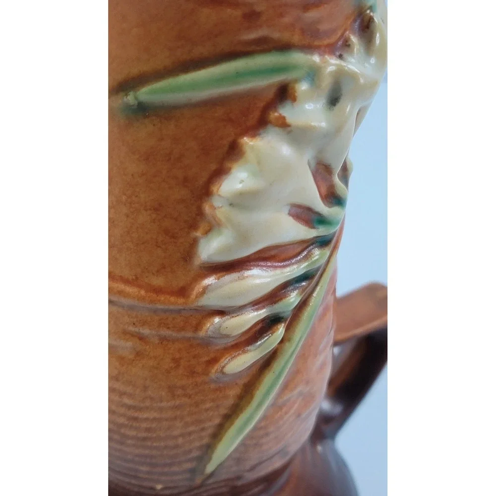 Roseville Pottery Freesia Terra Cotta Brown Dual Handle Vase 119-7 Vintage 7